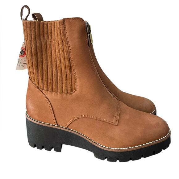 Blondo Dixie Waterproof Cognac Nubuck Front Zip Booties – 9M